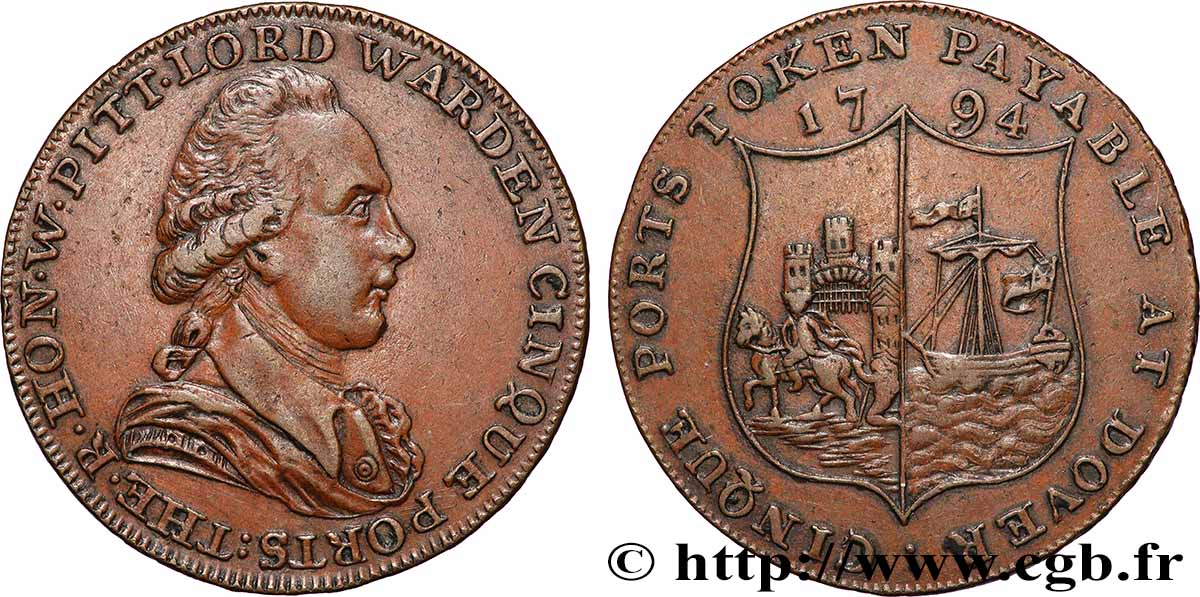 REINO UNIDO (TOKENS) 1/2 Penny Kent - Dover 1794 MBC+