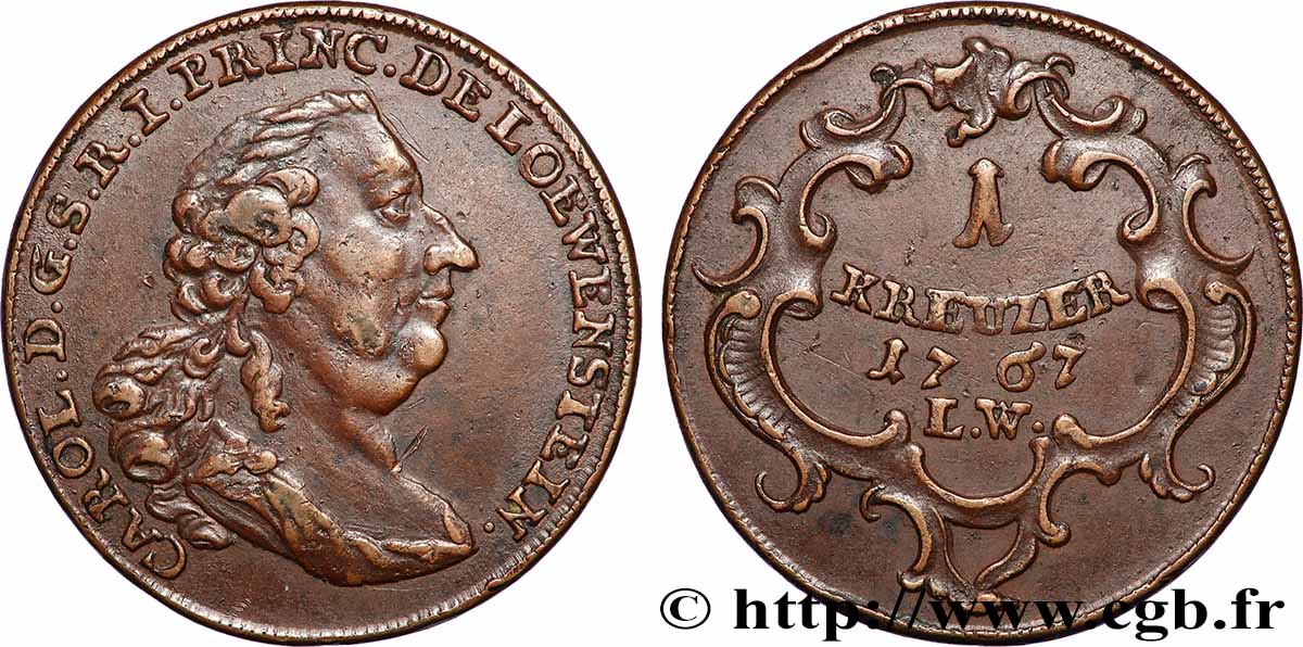 ALLEMAGNE - LÖWENSTEIN-WERTHEIM 1 Kreuzer Charles Thomas 1767 SUP