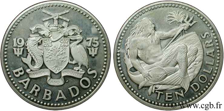 BAHAMAS 10 Dollar BE Elisabeth II / Neptune 1975 Franklin Mint SPL 