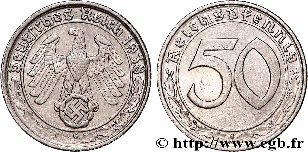 GERMANY 50 Reichspfennig aigle et svastika 1938 Karlsruhe AU