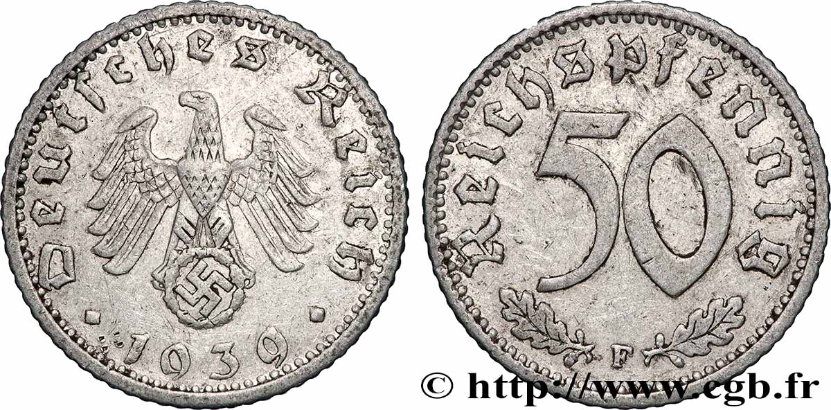 GERMANIA 50 Reichspfennig aigle héraldique 1939 Stuttgart - F BB