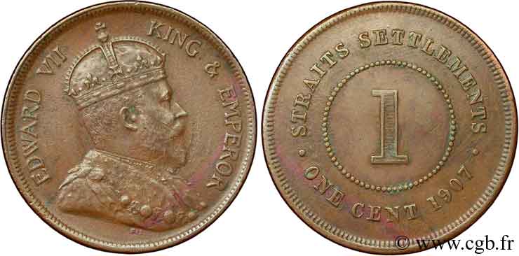 MALAISIE - ÉTABLISSEMENTS DES DÉTROITS 1 Cent Straits Settlements Edouard VII 1907 TTB+