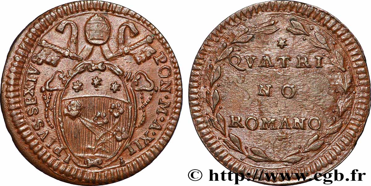 ITALIE - ÉTATS DU PAPE - PIE VI (Jean-Ange Braschi) 1 Quattrino Pie VI an XII N.D. (1786) Rome SUP