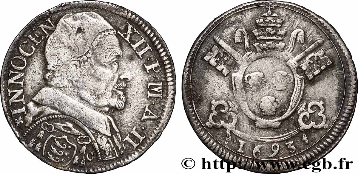 ITALIE - ÉTATS DU PAPE - INNOCENT XII (Antoine Pignatelli) 1/12 d’écu an II 1693 Avignon TTB/TB+