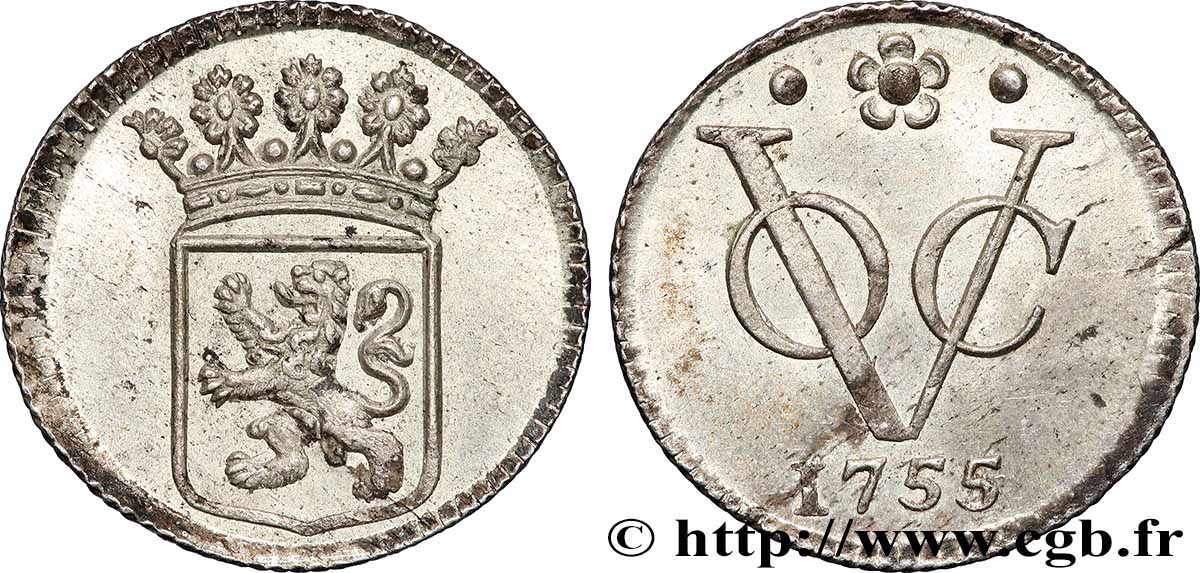 INDES NEERLANDAISES Essai argent 1/2 Duit Hollande - Verenigde Oost-Indische Compagnie 1755 Utrecht SUP
