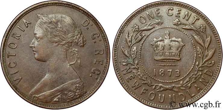 CANADA 1 Cent Terre-Neuve Victoria / couronne 1873  TTB+ 