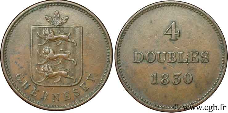 GUERNESEY 4 Doubles armes du baillage de Guernesey 1830  TTB 