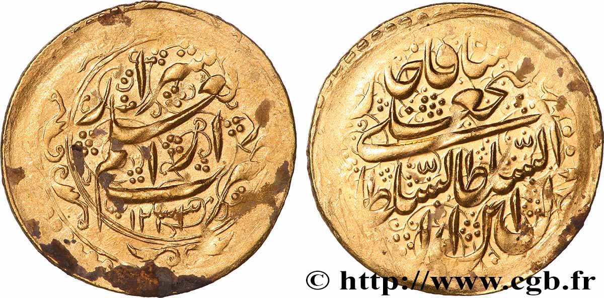 PERSE - FATH ALI SHAH Toman en or, cinquième monnayage, AH1234 (1819) Teheran TTB+