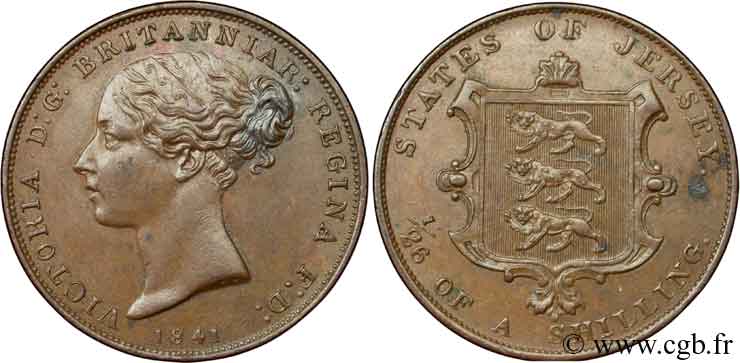 JERSEY 1/26 Shilling Reine Victoria / armes du Baillage de Jersey 1841  SUP 