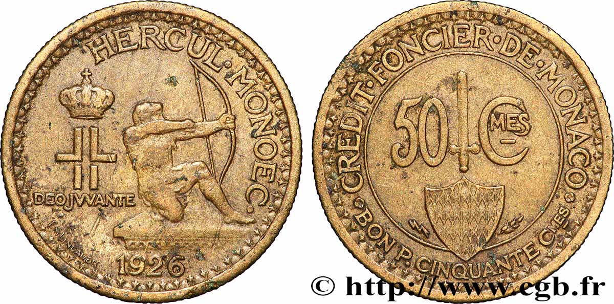 MONACO 50 Centimes émission du Crédit Foncier de Monaco 1926 Poissy TB+