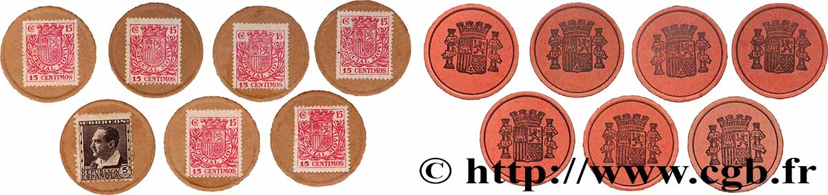 ESPAGNE Lot 6 x 15 Centimos + 1 x 5 Centimos - Timbre n.d. Malaga TTB+