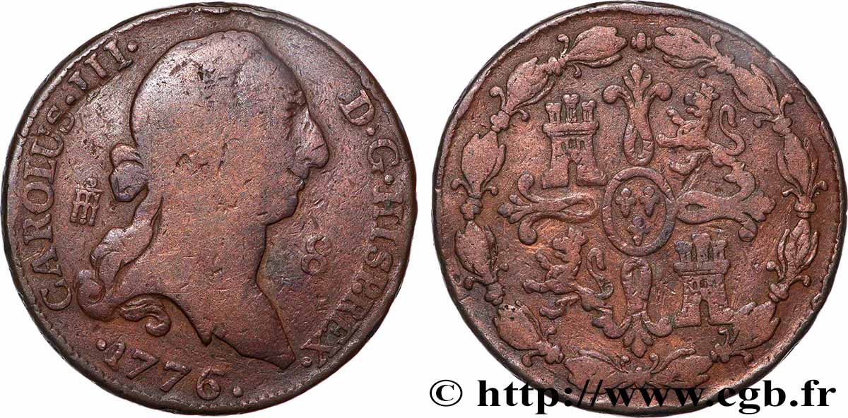 SPAIN 8 Maravedis Charles III 1776 Ségovie VF