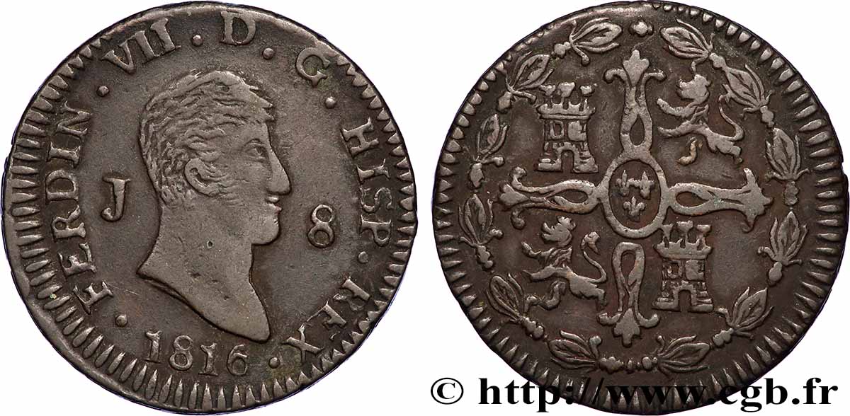 SPAIN 8 Maravedis Ferdinand VII 1816 Jubia AU