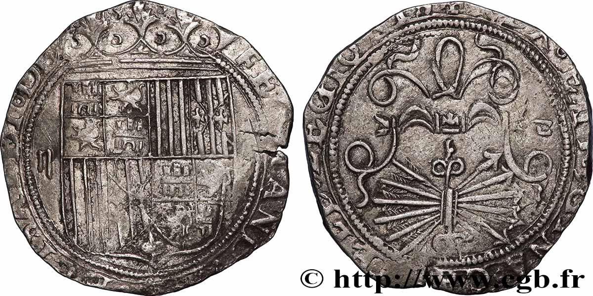 ESPAGNE - ROYAUME D ESPAGNE - ISABELLE ET FERDINAND LES ROIS CATHOLIQUES 2 Reales n.d. Séville TB+