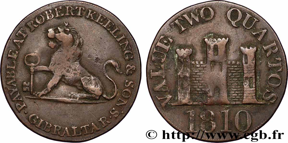 GIBRALTAR 2 Quartos lion tenant une clé 1810 TTB