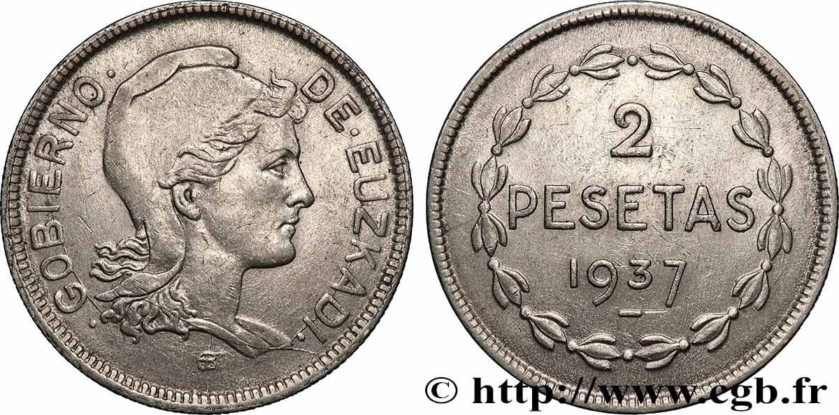 SPAIN - BASQUE COUNTRY 2 Pesetas Gouvernement d’Euskadi 1937 Bruxelles XF