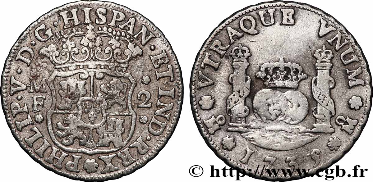 MEXICO 2 Reales 1735 Mexico XF