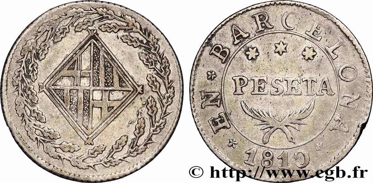 SPAIN - FRENCH OCCUPATION OF BARCELONA Peseta 1810 XF