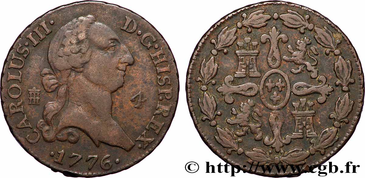 SPAIN 4 Maravedis Charles III 1776 Ségovie XF