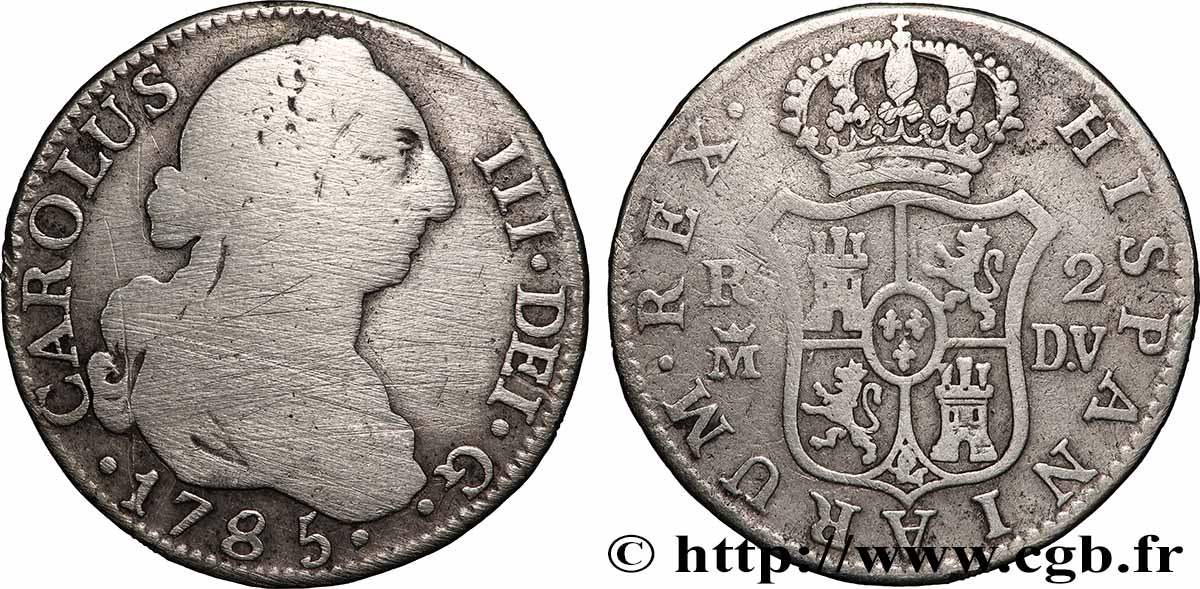 SPAIN 2 Reales Charles III 1785 Madrid VF/VF