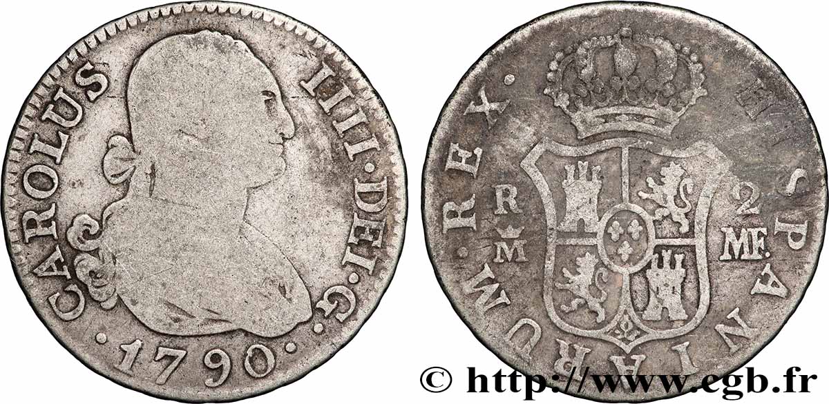 SPAIN - KINGDOM OF SPAIN - CHARLES IV 2 Reales 1790 Madrid VF