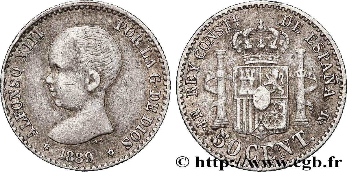 ESPAÑA 50 Centimos Alphonse XIII buste bébé (1889) 1889 Madrid MBC