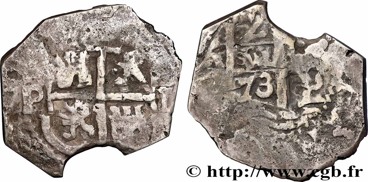 BOLIVIA 2 Reales Charles II 1673 Potosi VF