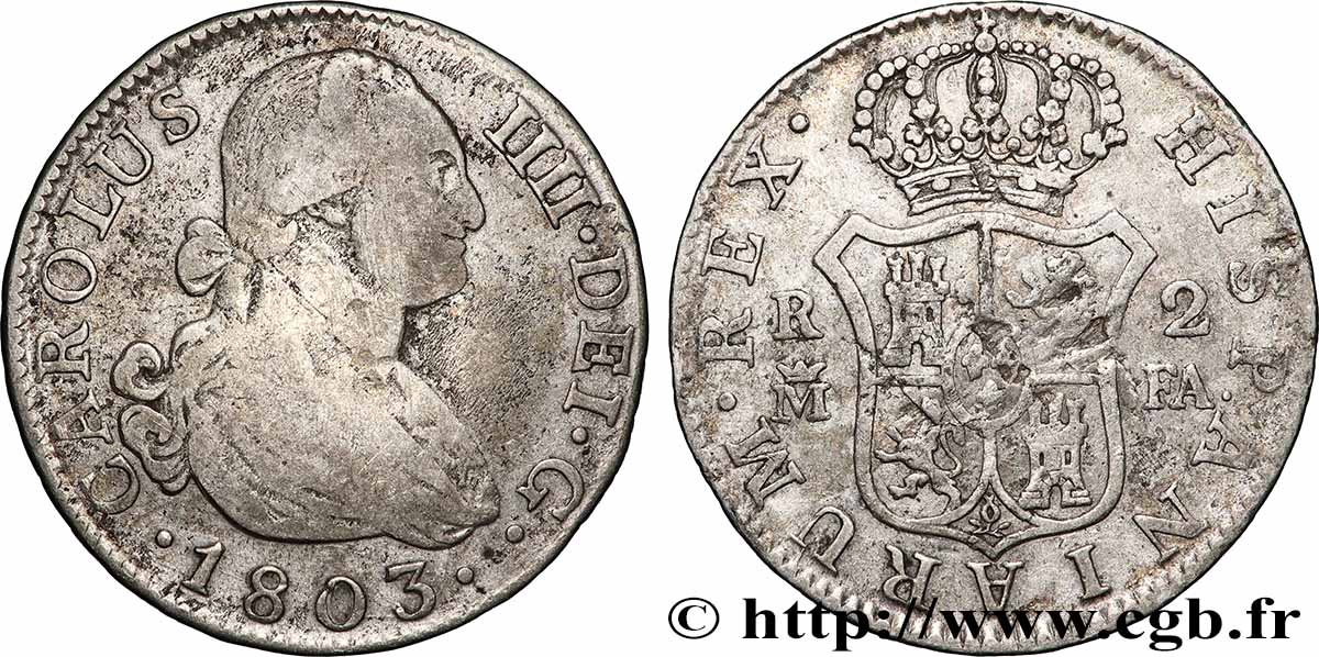 SPAIN 2 Reales Charles IV 1803 Madrid VF