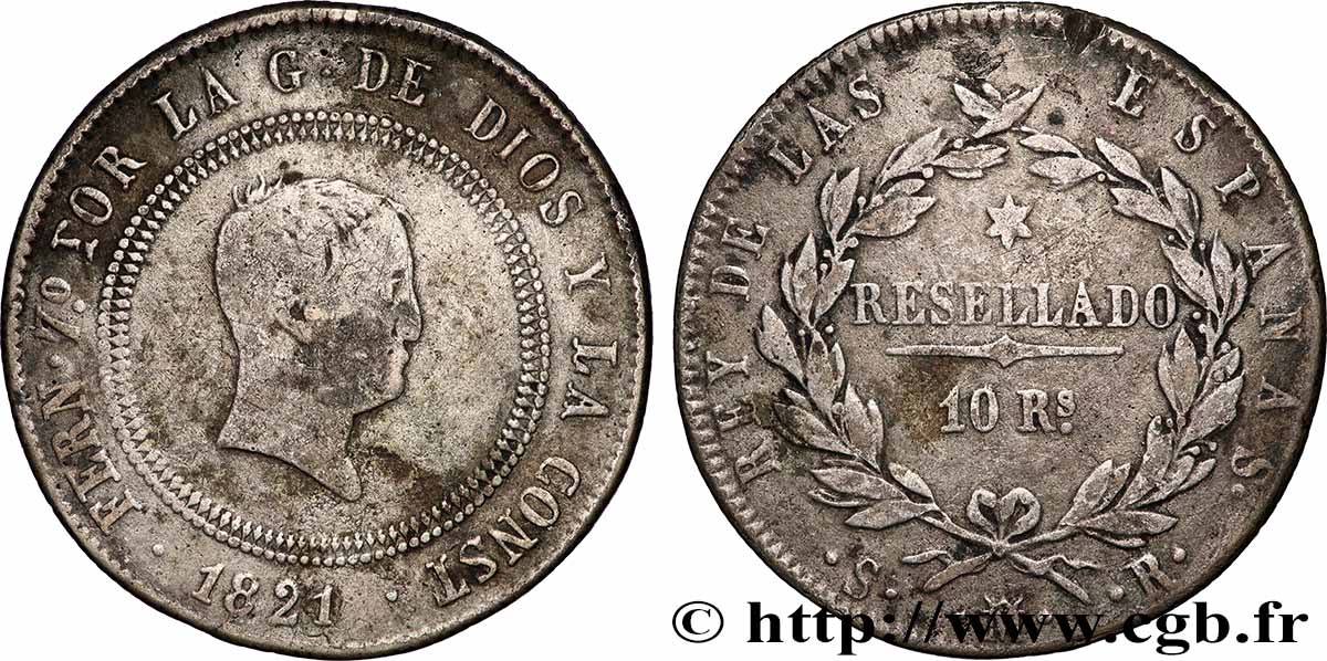 SPAIN 10 Reales Ferdinand VII 1821 Madrid VF