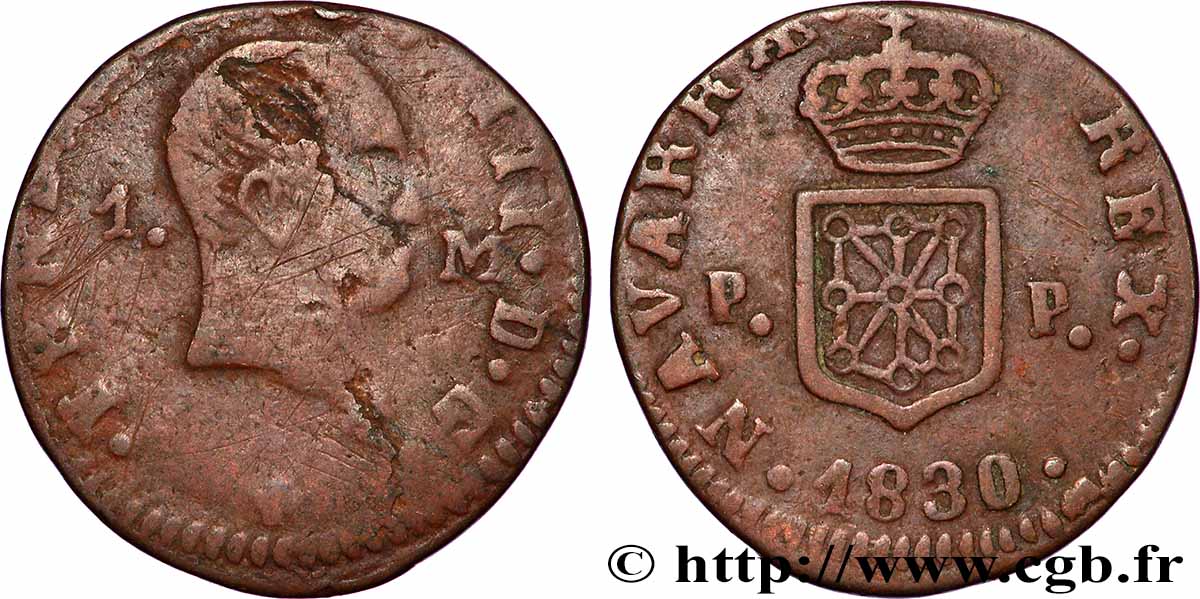 ESPAGNE - NAVARRE 1 Maravedi Ferdinand III 1830 Pamplune TB+