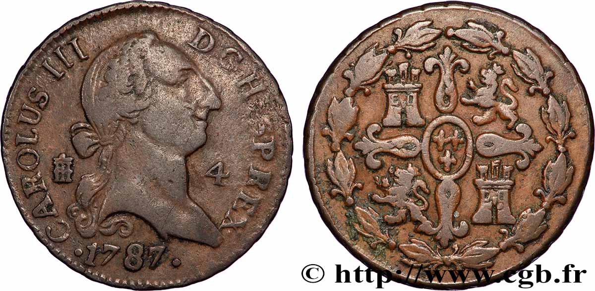 SPAIN 4 Maravedis Charles III 1787 Ségovie VF