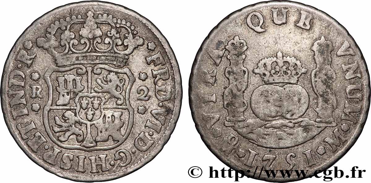MEXICO 2 Reales Ferdinand VI 1751 Mexico VF