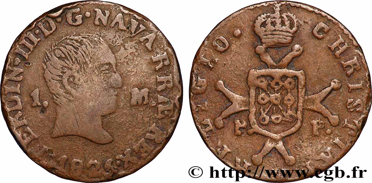 ESPAGNE - NAVARRE 1 Maravedi Ferdinand III 1825 Pampelune TB