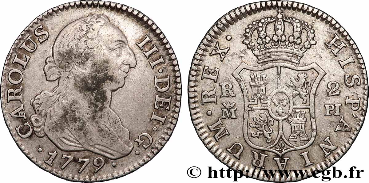 SPAIN 2 Reales Charles III 1779 Madrid VF