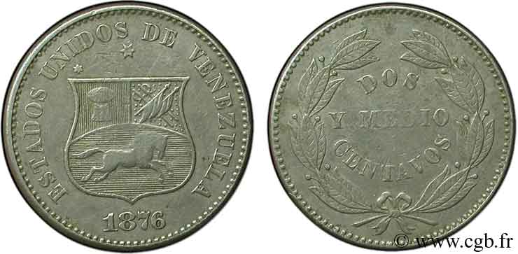 VENEZUELA 2 1/2 Centavos 1876  TTB 