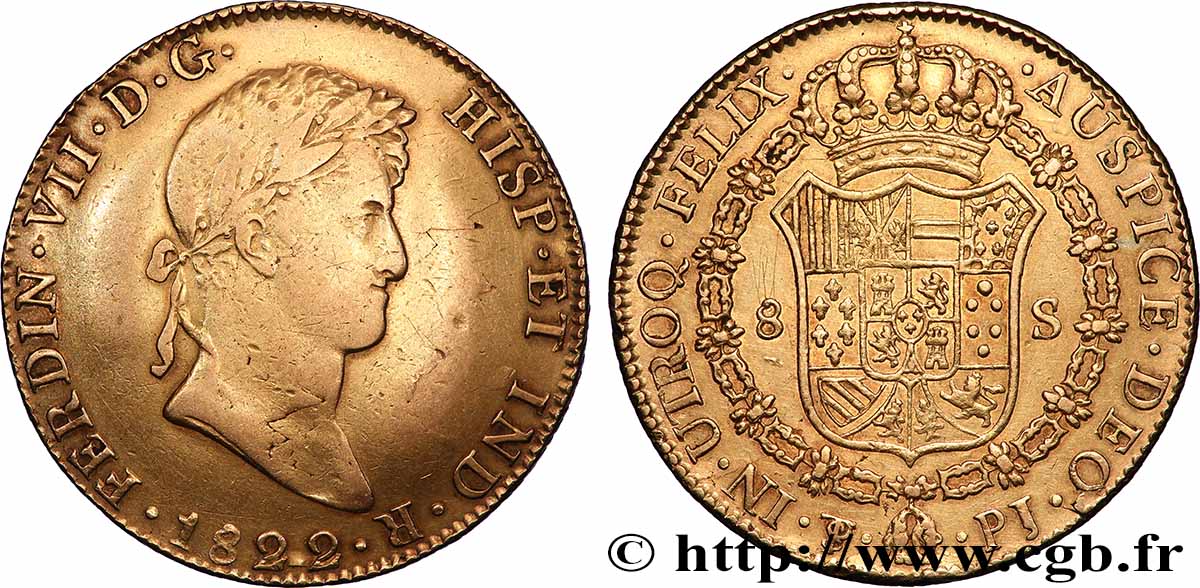 BOLIVIE - FERDINAND VII 8 Escudos 1822 Potosi TB+/TTB