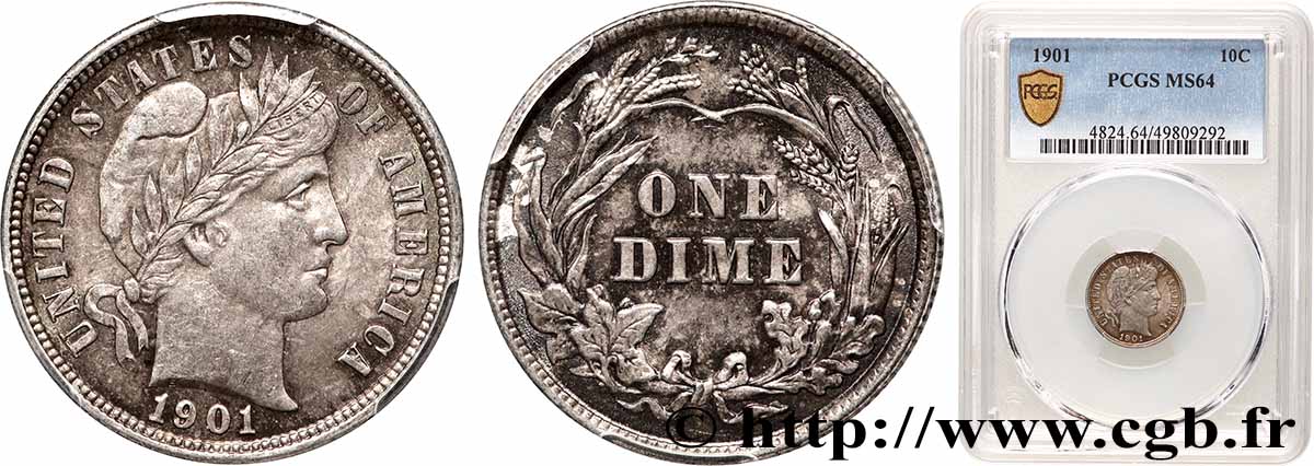 VEREINIGTE STAATEN VON AMERIKA 1 Dime Barber 1901 Philadelphie fST64 PCGS