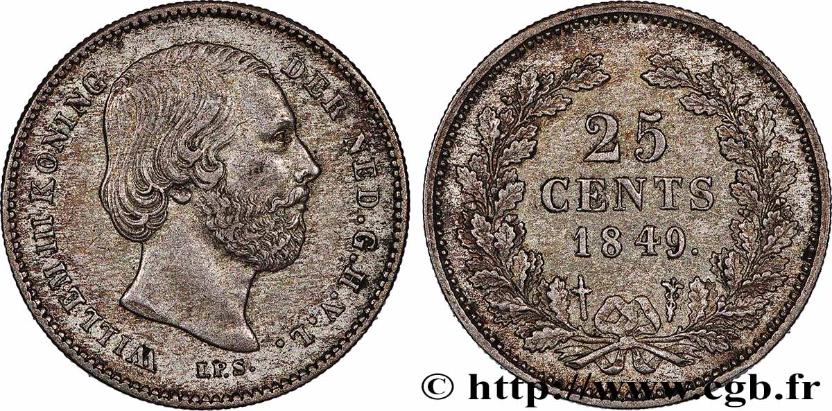PAYS-BAS - ROYAUME DES PAYS-BAS - GUILLAUME III 25 Cents 1849 Utrecht fVZ