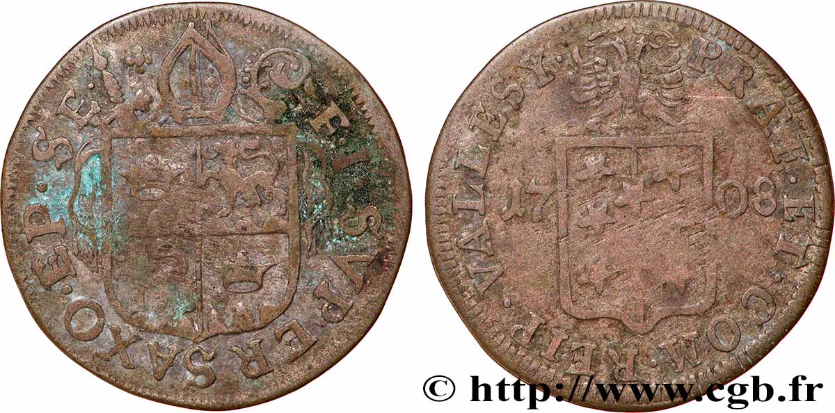 SWITZERLAND - CANTON OF VALAIS 1 Batzen François-Joseph Supersaxo évêque de Sion 1708 VF