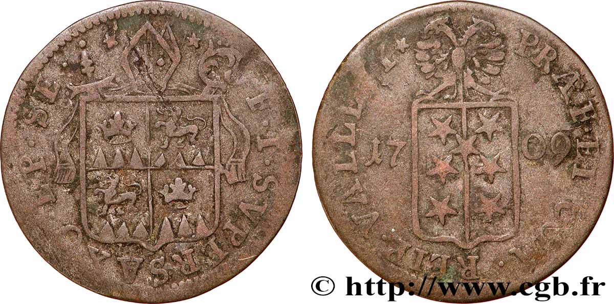 SCHWEIZ - KANTON WALLIS 1 Batzen canton de Sitten frappe au nom du prince évêque François-Joseph Supersaxo 1709 fSS