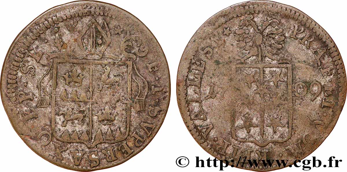 SWITZERLAND - CANTON OF VALAIS 1 Batzen canton de Sitten frappe au nom du prince évêque François-Joseph Supersaxo 1709 VF