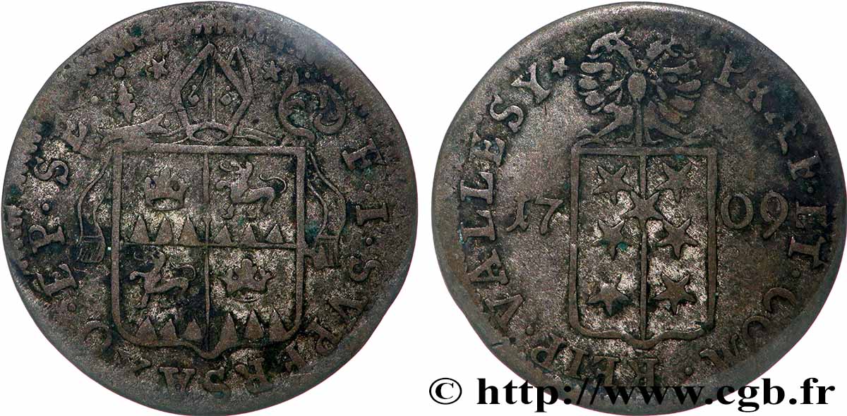 SWITZERLAND - CANTON OF VALAIS 1 Batzen canton de Sitten frappe au nom du prince évêque François-Joseph Supersaxo 1709 VF