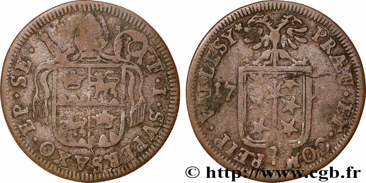 SWITZERLAND - CANTON OF VALAIS 1 Batzen canton du Valais (Sitten) frappe au nom de l’évêque François-Joseph Supersaxo 1710 VF