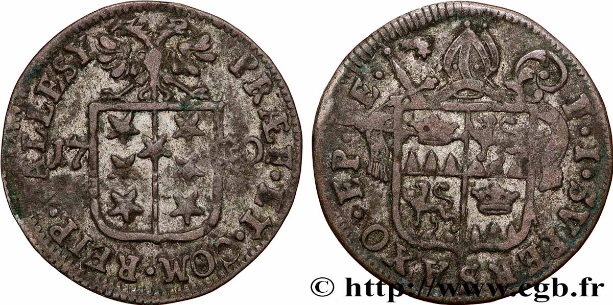SWITZERLAND - CANTON OF VALAIS 1 Batzen canton du Valais (Sitten) frappe au nom de l’évêque François-Joseph Supersaxo 1710 VF