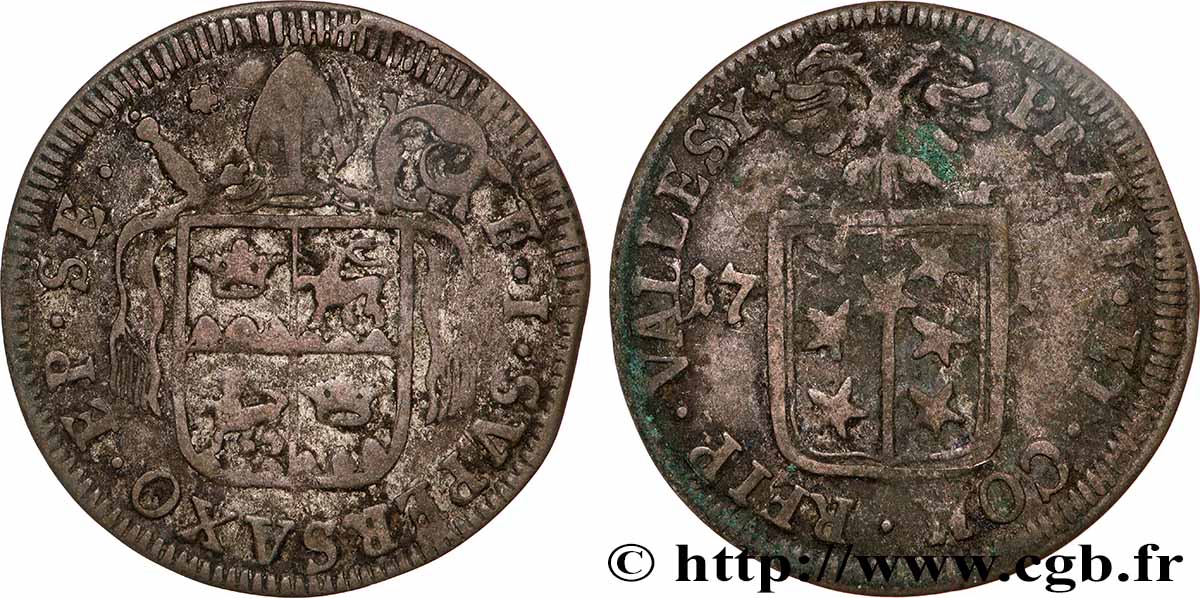 SUISSE - CANTON DU VALAIS 1 Batzen canton du Valais (Sitten) frappe au nom de l’évêque François-Joseph Supersaxo 1710 TB