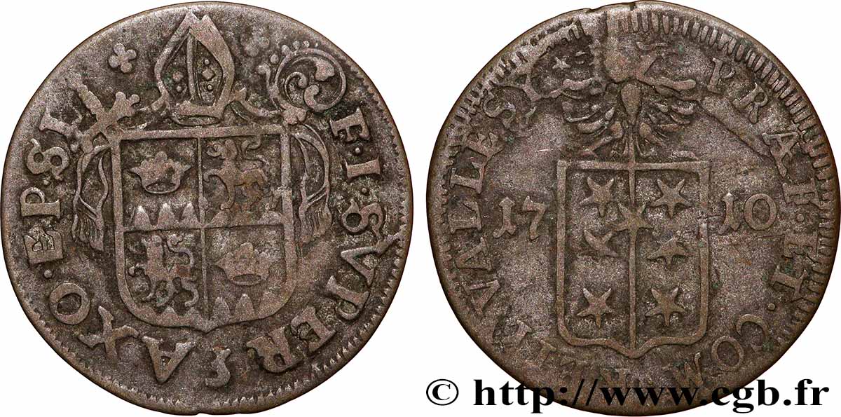 SWITZERLAND - CANTON OF VALAIS 1 Batzen canton du Valais (Sitten) frappe au nom de l’évêque François-Joseph Supersaxo 1710 VF