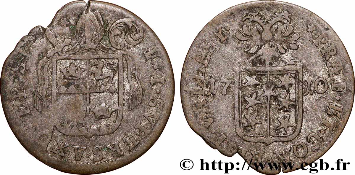 SWITZERLAND - CANTON OF VALAIS 1 Batzen canton du Valais (Sitten) frappe au nom de l’évêque François-Joseph Supersaxo 1710 VF