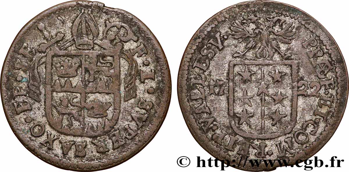 SCHWEIZ - KANTON WALLIS 1 Batzen canton du Valais (Sitten) frappe au nom de l’évêque François-Joseph Supersaxo 1722 fSS