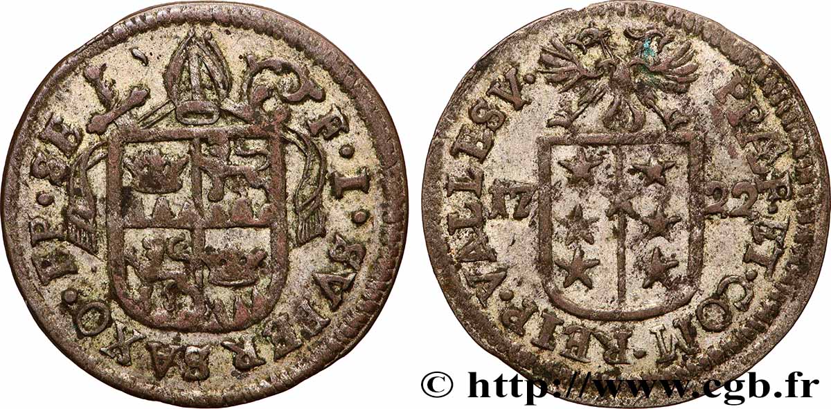SCHWEIZ - KANTON WALLIS 1 Batzen canton du Valais (Sitten) frappe au nom de l’évêque François-Joseph Supersaxo 1722 fSS