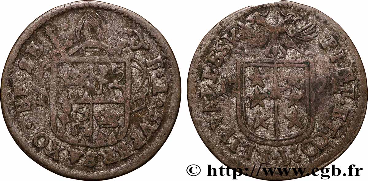 SUISSE - CANTON OF VALAIS 1/2 Batzen canton du Valais (Sitten) frappe au nom de l’évêque François-Joseph Supersaxo 1721 VF